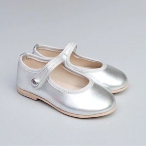 Fleurisse by Spring Flowers Silver Leather Mary-Jane Girl Dress Shoes